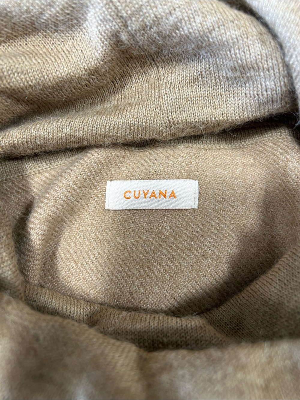 CUYANA Baby Alpaca Turtleneck Oversized Poncho Tan Sweater Women’s Petite - Picture 3 of 7